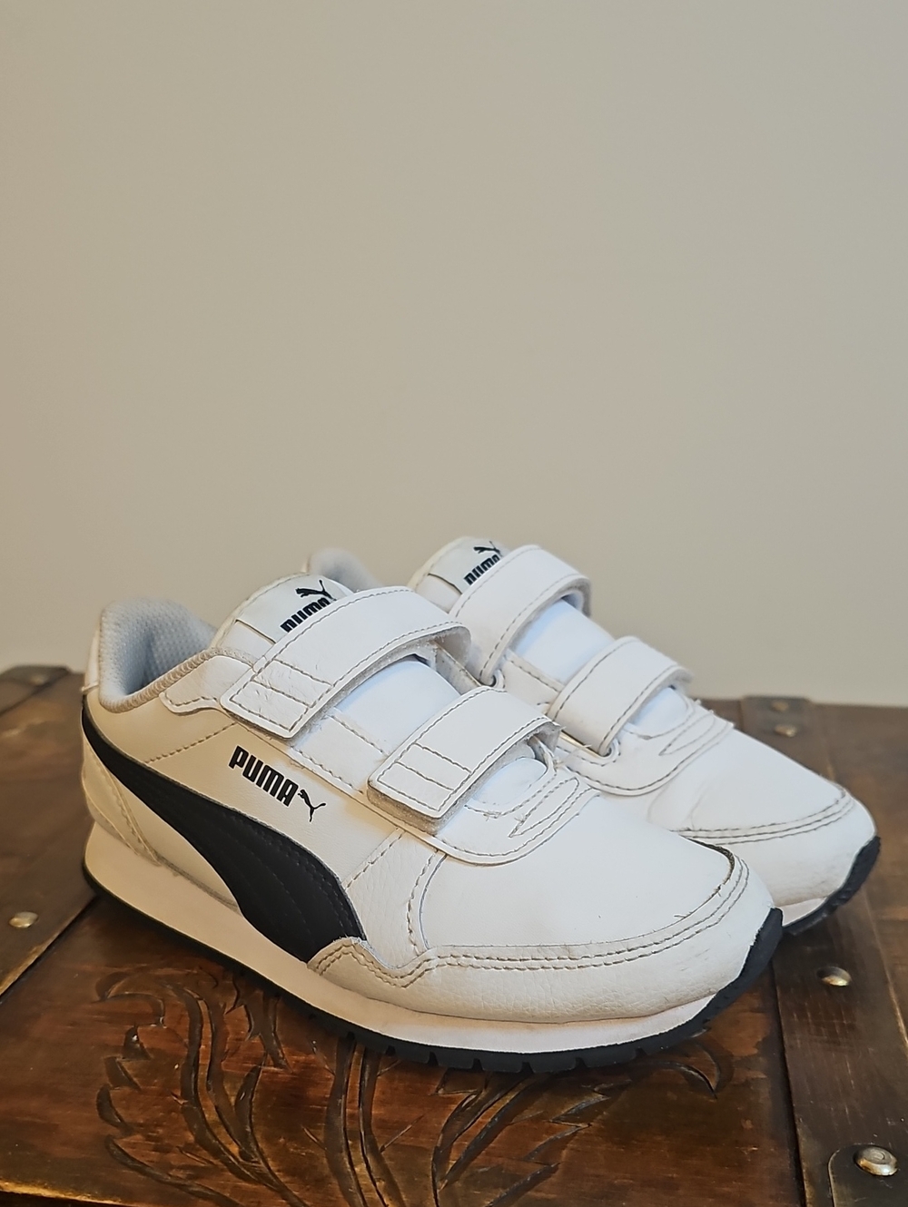 Puma Kids White Sneakers with Black Formstripe